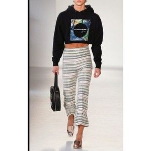 Christian Siriano Runway Multi Striped Pants Metallic High Waisted Cropped sz 10